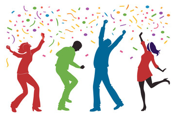 Fototapeta premium Dancing people silhouette celebrating New Year, vector illustration isolated on white background
