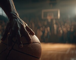 Closeup Hand Holding Basketball In Arena