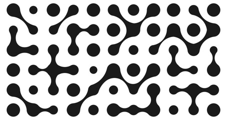 Abstract organic metaball pattern with smooth curved shapes on light background. Minimal fluid blob pattern with geometric molecular design. Retro abstract metaball texture with organic black shapes.