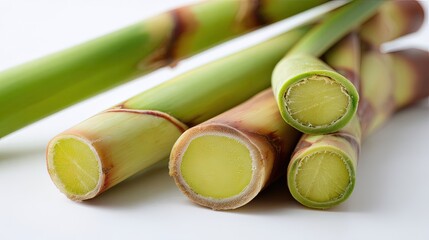 Close Up Of Fresh Sugarcane Stalks With Yellow Pith