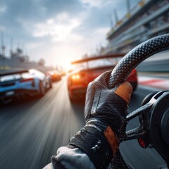 Racing Car Driver Steering Wheel High Speed