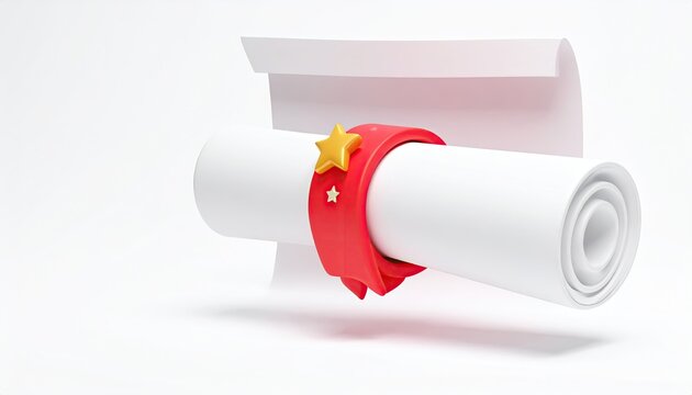 Diploma scroll bound with red ribbon and a golden star