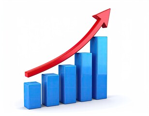 Rising blue bar chart with an upward red arrow