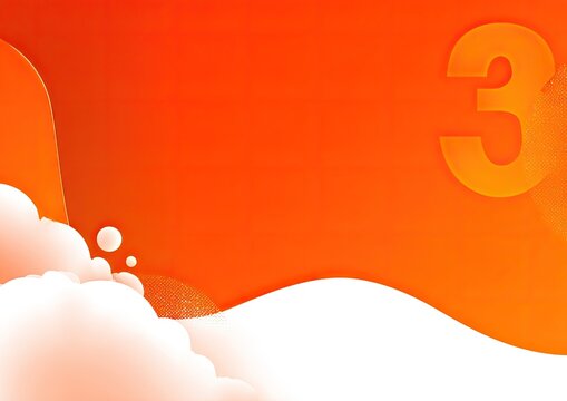 Abstract orange background with fluffy clouds and a number three graphic