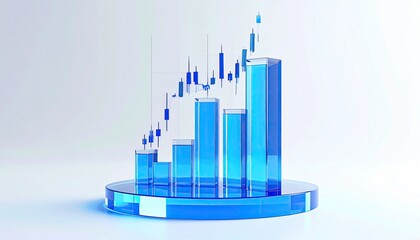 Blue crystal bar chart with financial candlestick overlay