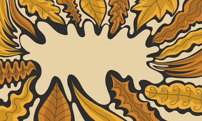 Illustration of dry leaves in winter on black. There is space for text.