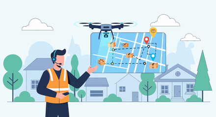Naklejka premium Innovative drone delivery system integrated with advanced navigation technology
