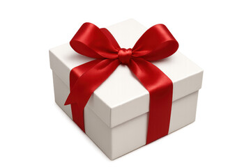 Fototapeta premium White gift box with a vibrant red ribbon and bow, symbolizing celebration, holidays, and generosity, transparent background