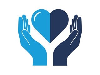 Illustration of two hands holding a heart on a white background in vector