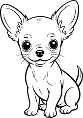 Cute cartoon Chihuahua puppy line drawing, adorable black and white illustration, perfect for coloring pages, kids art, and design projects