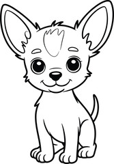 Cute cartoon Chihuahua puppy line drawing, adorable black and white illustration, perfect for coloring pages, kids art, and design projects