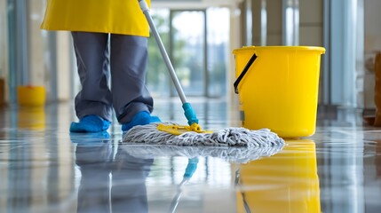 Mopping the Floor Cleaning Service in Action for Hygiene