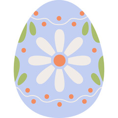 Light Blue Easter Egg Decorated With White Flower Green Leaves And Orange Dots On Transparent Background