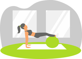 Woman doing plank exercise on stability ball.