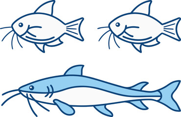 Fototapeta premium Catfish Set Design in Outlines. Catfish Illustration Line Art. Freshwater Catfish Outline Collection. Minimal Catfish Drawing Set. Aquatic Catfish Outline Artwork. River Fish Catfish Line Design