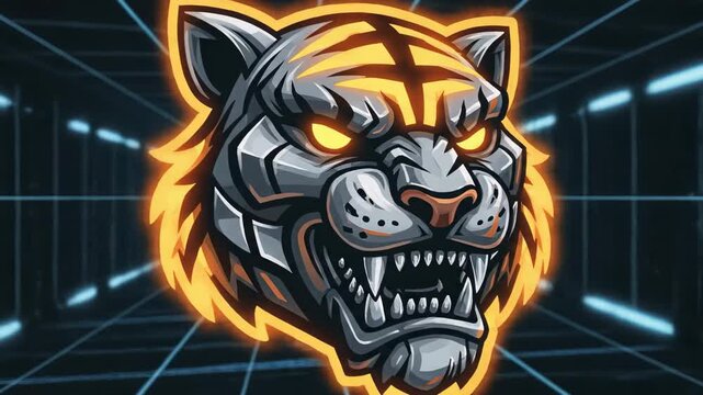 Cybernetic Tiger Head - Futuristic Digital Art Illustration.