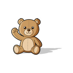 Adorable cartoon teddy bear sitting and waving, a friendly brown plush toy animal illustration for kids
