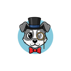Naklejka premium Elegant dapper dog with top hat, monocle, and red bow tie, sophisticated canine character