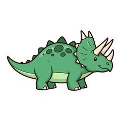 Adorable cartoon green triceratops dinosaur illustration, friendly prehistoric animal character design