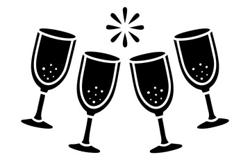 Clinking glasses toast, festive celebration, silhouette  vector illustration, isolated on white background