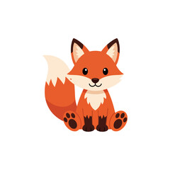 Cute friendly sitting cartoon fox vector illustration, playful red animal character design, graphic asset