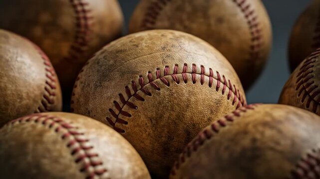 Close-up view of textured baseballs with visible stitching and details.