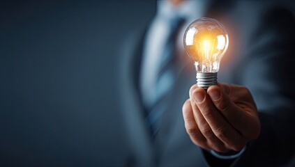Businessman holding a glowing lightbulb