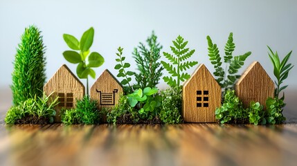 Eco-friendly miniature homes nestled in greenery