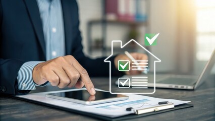 Real Estate Solutions: An individual, in a professional setting, meticulously reviews digital real estate documentation on a tablet, a modern approach to the property sector.