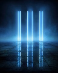 Blue Neon Lights On Dark Concrete Floor