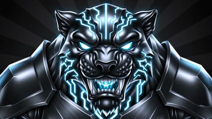 Epic Armored Beast with Electric Energy Glowing.