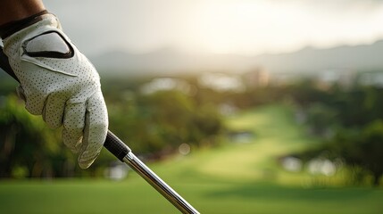 Golfer'S Hand Holding Golf Club On Golf Course