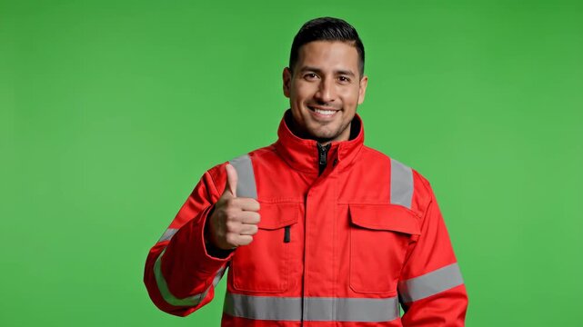 Positive Medical Professional: Confident Man in Red Jacket on a Green Chromakey Background