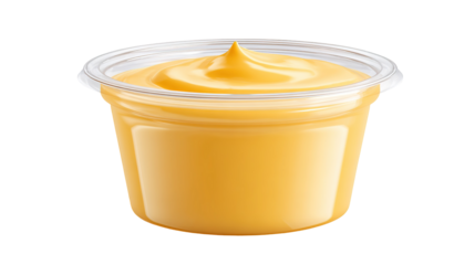 Swirl of cheddar cheese sauce in bowl on transparent background