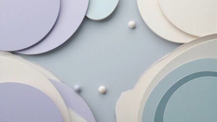 Pastel geometric abstract background with overlapping circles and spheres, minimalist 3D design in soft colors.