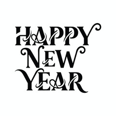 Black silhouette happy new year vector