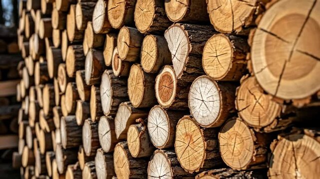 A close-up view of stacked logs showcasing their natural textures.