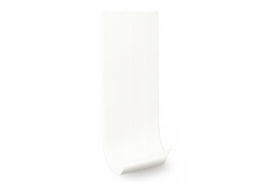 Blank paper receipt template with space for text, curled bottom edge and serrated top on transparent background