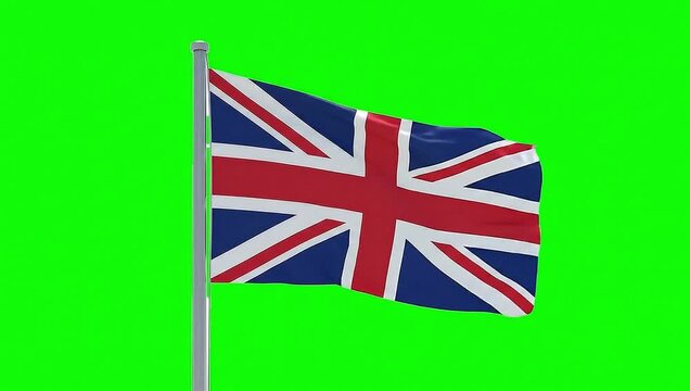 High Quality Waving  Flag of United Kingdom on Green Screen Background