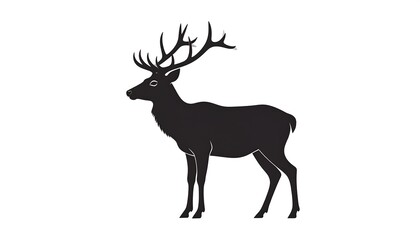 Black silhouette of a deer standing against a stark white background, showcasing its impressive antlers