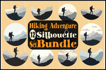 Hiking adventure silhouettes set for outdoor designs