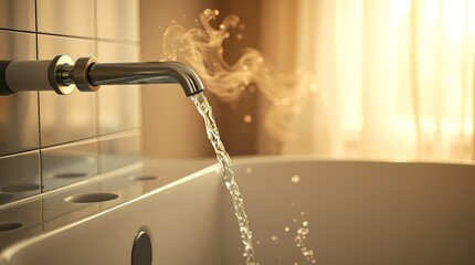 Steaming hot water filling bathtub for home comfort