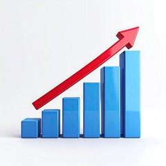 Rising blue bars, red arrow trending upwards