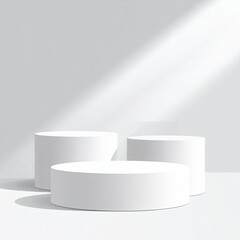 White cylinders as minimalist stages with bright light beam