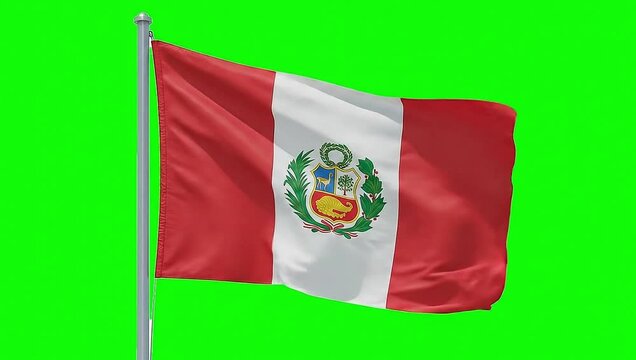 High Quality Waving  Flag of Peru on Green Screen Background