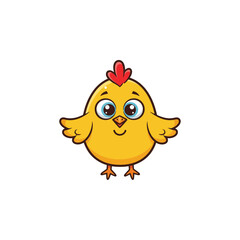 Cute yellow cartoon chick illustration, adorable baby bird character with big eyes, happy smile