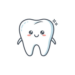 Cheerful cartoon tooth character with a friendly smile, symbolizing clean dental hygiene and health