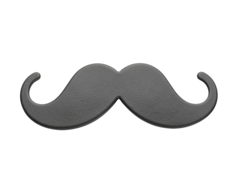 A stylized black mustache with curved ends, showcasing a smooth texture and whimsical design.