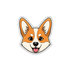 Cute happy corgi dog head cartoon illustration, adorable pet with a smiling face and tongue out