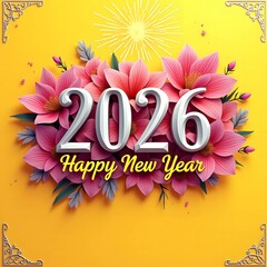 A floral designed colorful 2026 new year greeting card